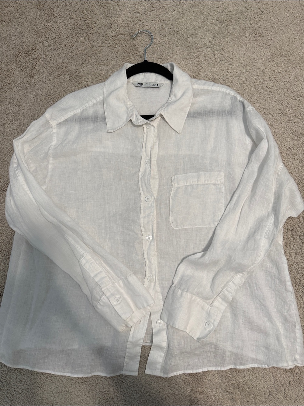 Zara White Linen Relaxed Button-Down Shirt